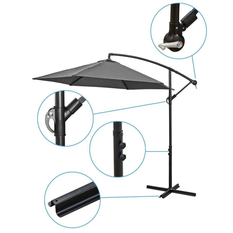 Parasol Saska Garden ogrodowy 300cm składany na wysięgniku szary antracyt 1szt
