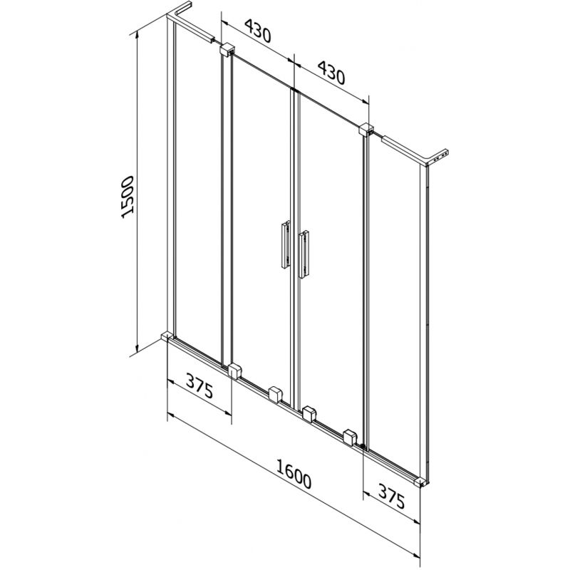 Parawan nawannowy 2-skrzydłowy rozsuwany Mexen Velar L Duo 160 x 150 cm szron chrom 1 szt.