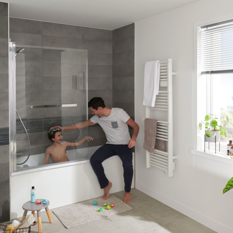 Parawan nawannowy GoodHome Nubia 1-częściowy 150 x 95 cm chrom/szkło transparentne