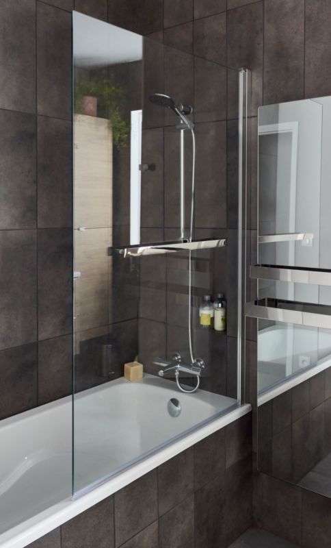 Parawan nawannowy GoodHome Nubia 1-częściowy 150 x 95 cm chrom/szkło transparentne