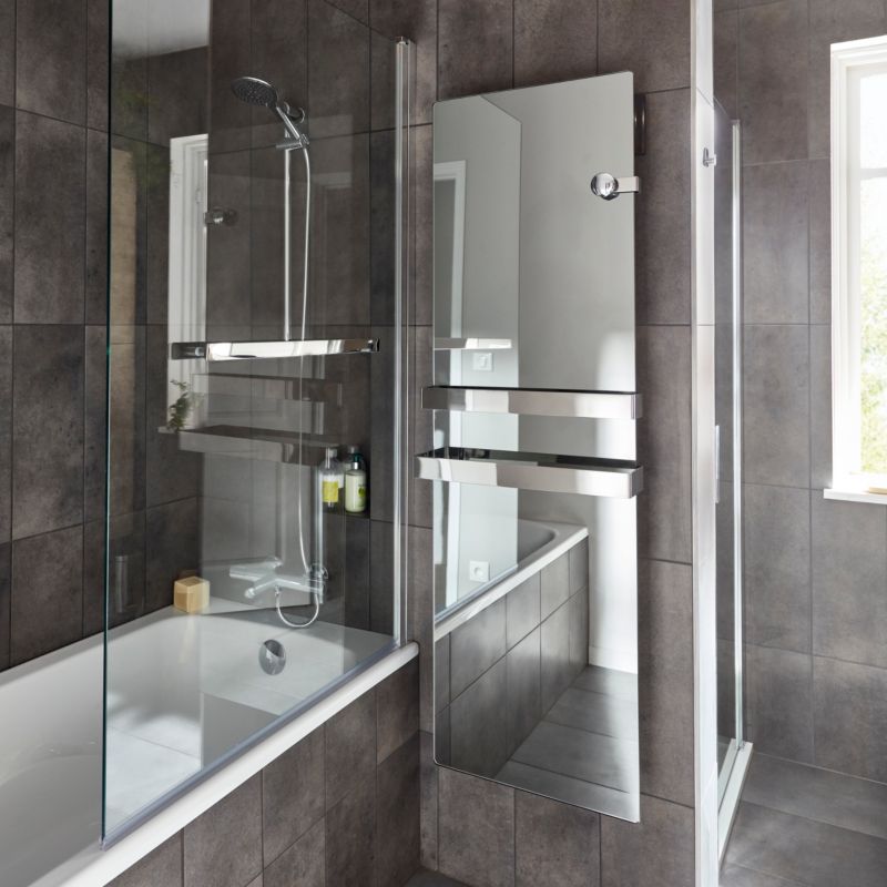 Parawan nawannowy GoodHome Nubia 1-częściowy 150 x 95 cm chrom/szkło transparentne