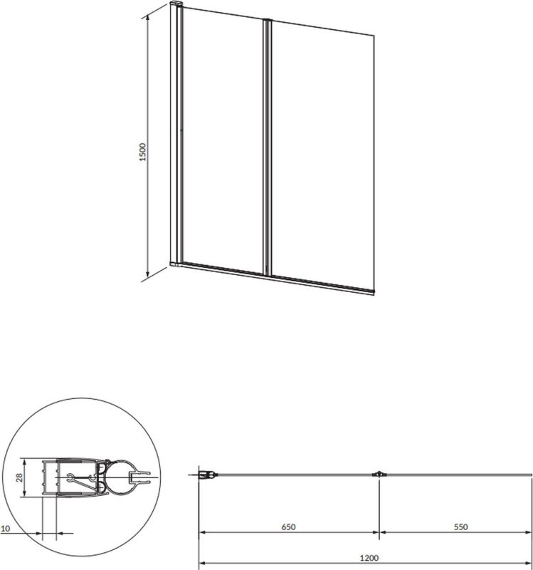 Parawan nawannowy Omnires Kingston 120 cm czarny mat szkło przezroczyste 1 szt.