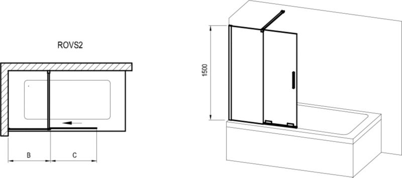 Parawan nawannowy Ravak Roll ROVS2 110 dwuczęściowy szkło transparent chrom 1 szt