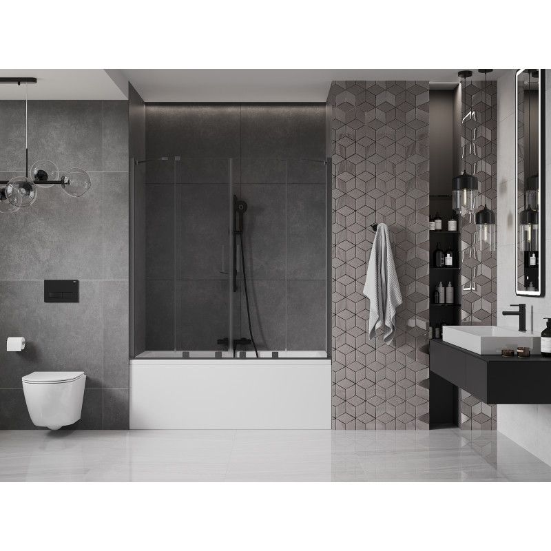 Parawan nawannowy rozsuwany Mexen Velar transparentny gun gray 160x150 cm 1 szt.