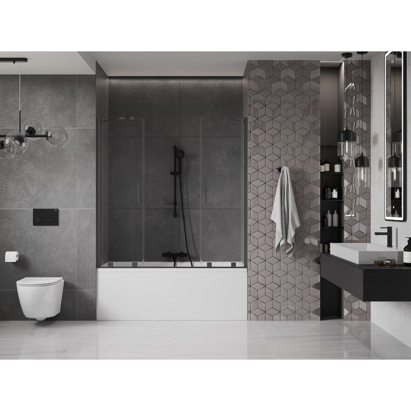 Parawan nawannowy rozsuwany Mexen Velar transparentny gun gray 160x150 cm 1 szt.
