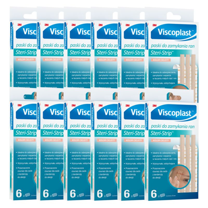 Paski do zamykania ran Viscoplast™ Steri-Strip™, cieliste, 6 mm x 75 mm, 6 szt. w pudełku, 12 pudełek w zestawie
