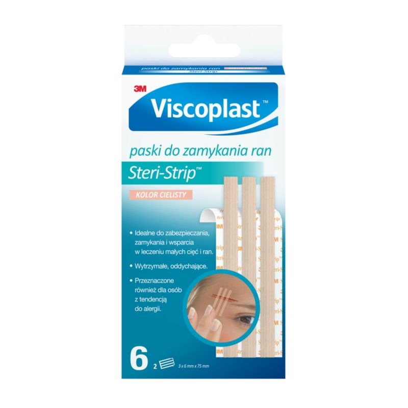 Paski do zamykania ran Viscoplast™ Steri-Strip™, cieliste, 6 mm x 75 mm, 6 szt. w pudełku, 12 pudełek w zestawie