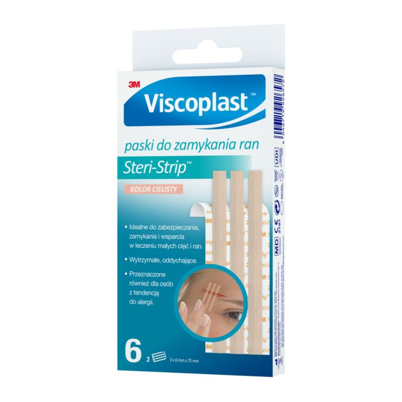Paski do zamykania ran Viscoplast™ Steri-Strip™, cieliste, 6 mm x 75 mm, 6 szt. w pudełku, 12 pudełek w zestawie