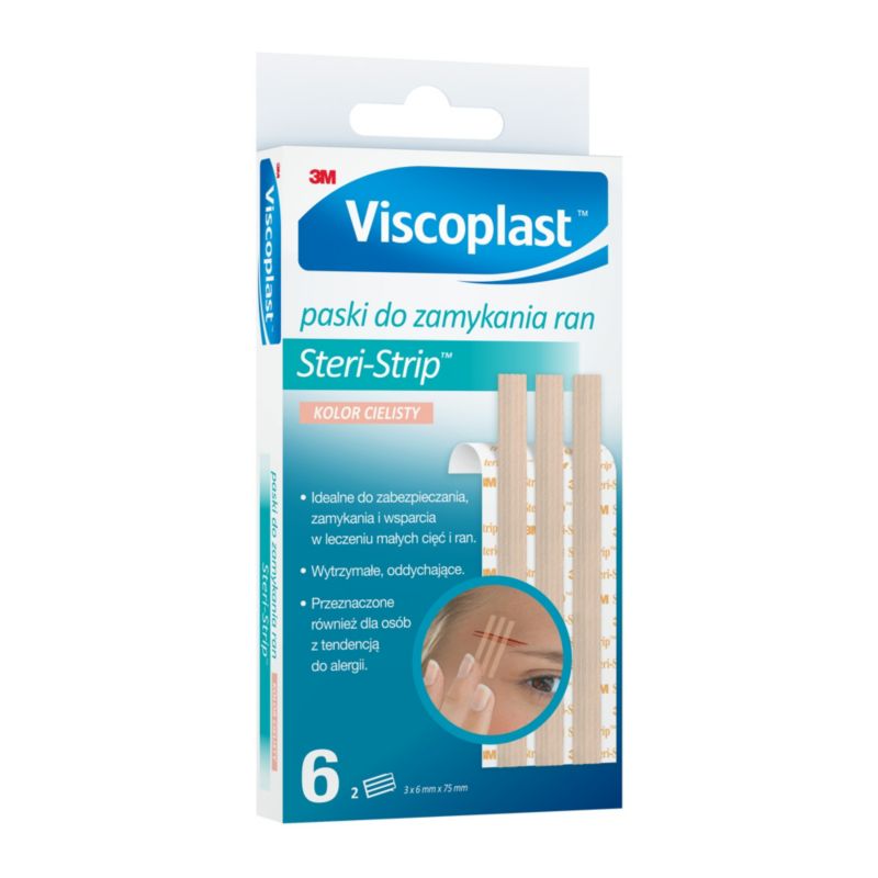 Paski do zamykania ran Viscoplast™ Steri-Strip™, cieliste, 6 mm x 75 mm, 6 szt. w pudełku, 12 pudełek w zestawie