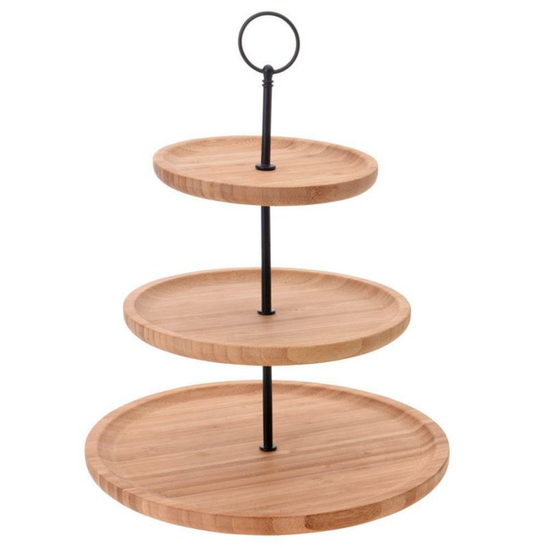 Patera na ciasto 3-poziomowa Excellent Houseware bambusowa 34 cm okrągła 1 szt.