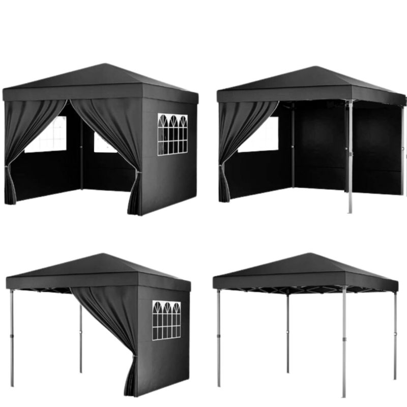 Pawilon Ogrodowy Gogarden Wodoodporny Stalowy 290X290 Cm Czarny Z Ściankami 1 Szt.