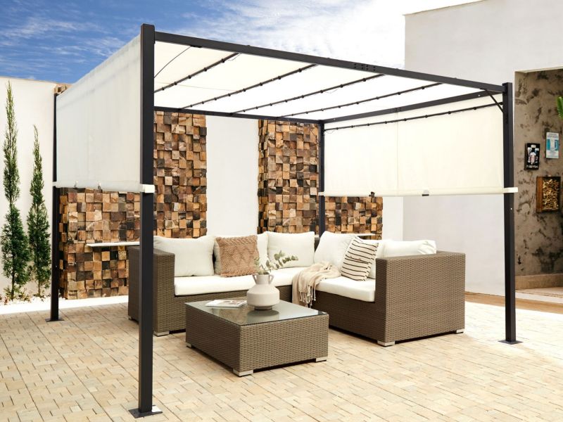 Pawilon ogrodowy LED Parga 310 cm 310 cm Metal Beżowy 1 szt.