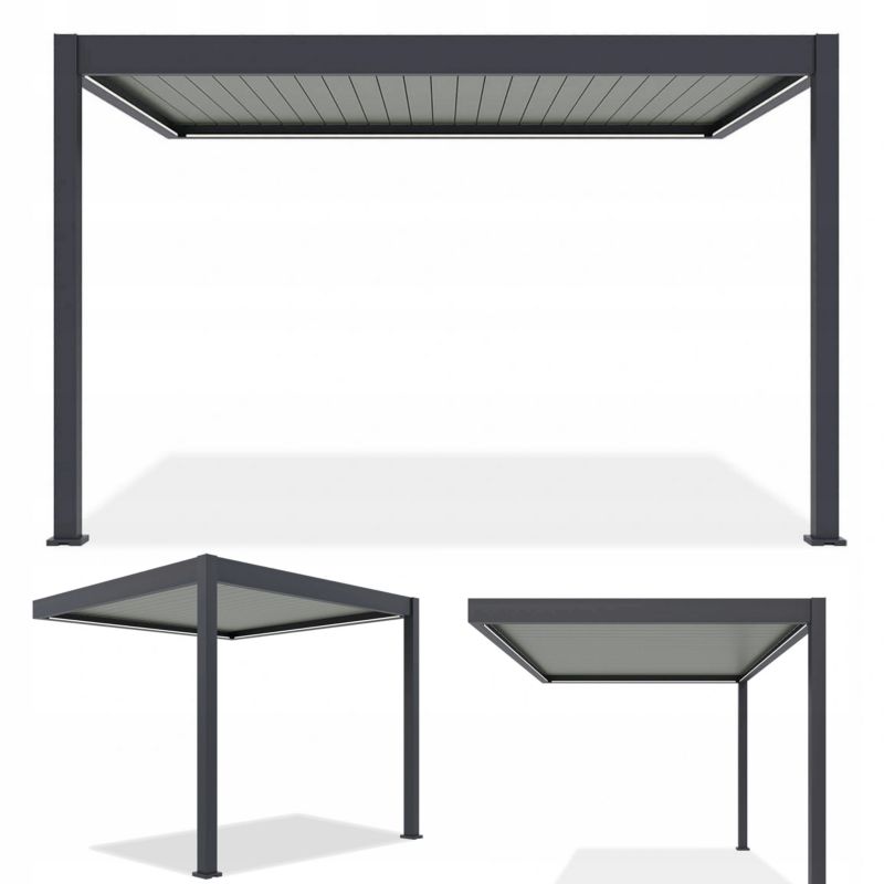 Pergola Aluminiowa Przyścienna Automatyczna ELEGANCE WALL 3x4 + LED Tarasowe 1 szt