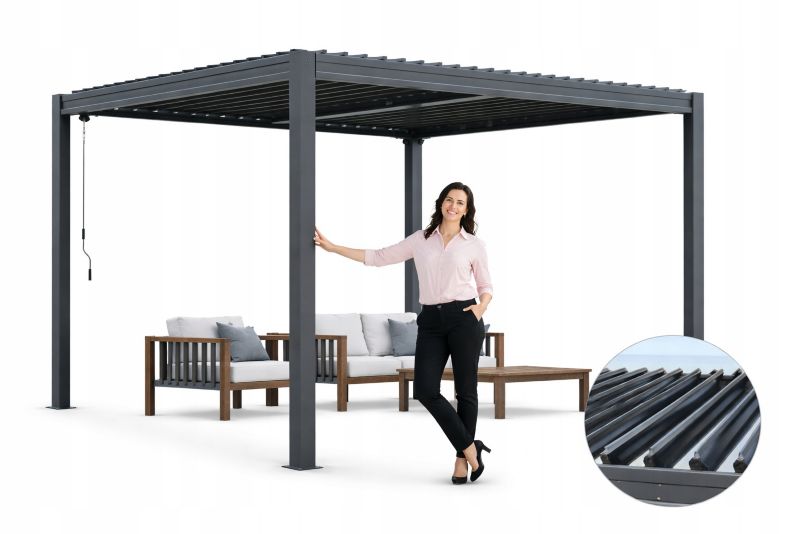 Pergola Corciano Altana Aluminiowa Tarasowa Wiata Borneo 3x3 ogrodowa ruchomy dach 1szt.