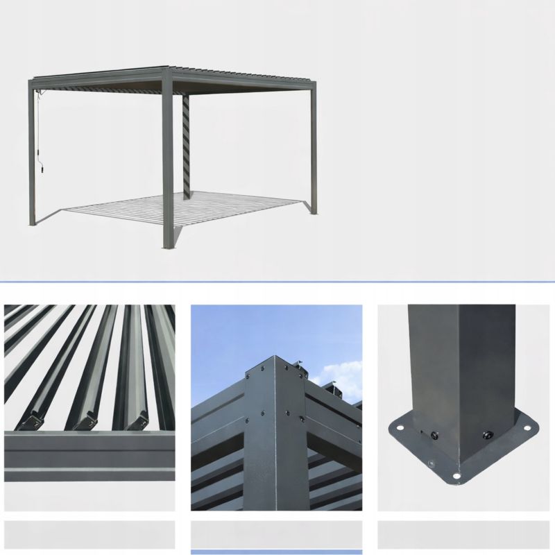 Pergola Corciano Altana Aluminiowa Tarasowa Wiata Borneo 3x3 ogrodowa ruchomy dach 1szt.