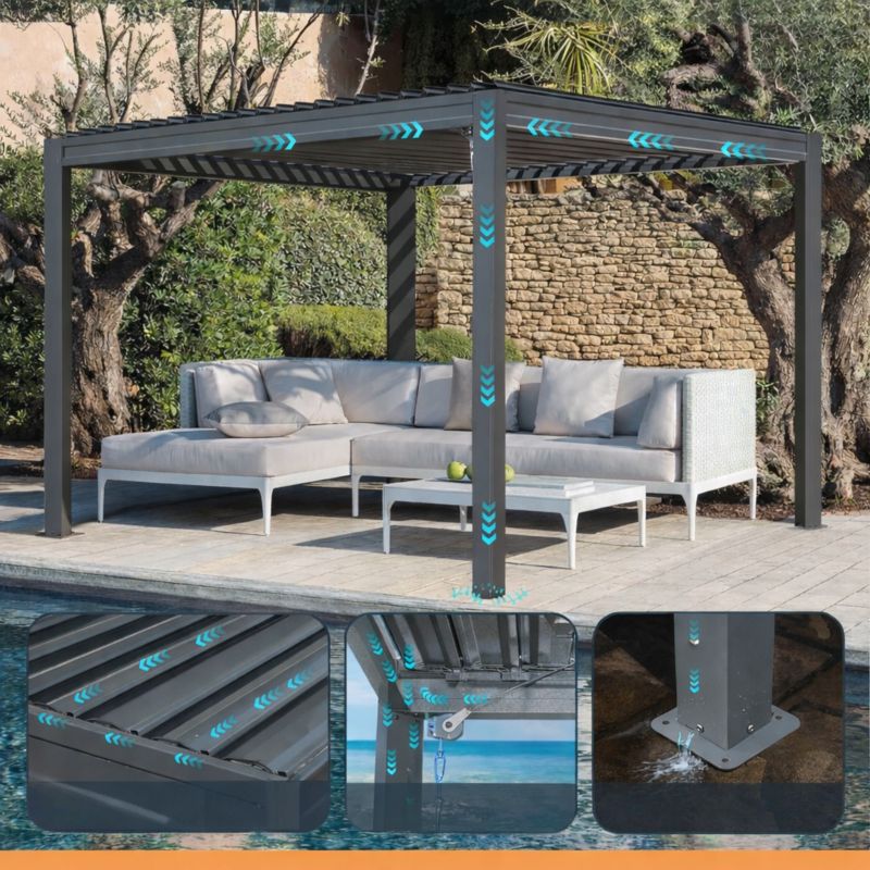 Pergola Corciano Altana Aluminiowa Tarasowa Wiata Borneo 3x3 ogrodowa ruchomy dach 1szt.