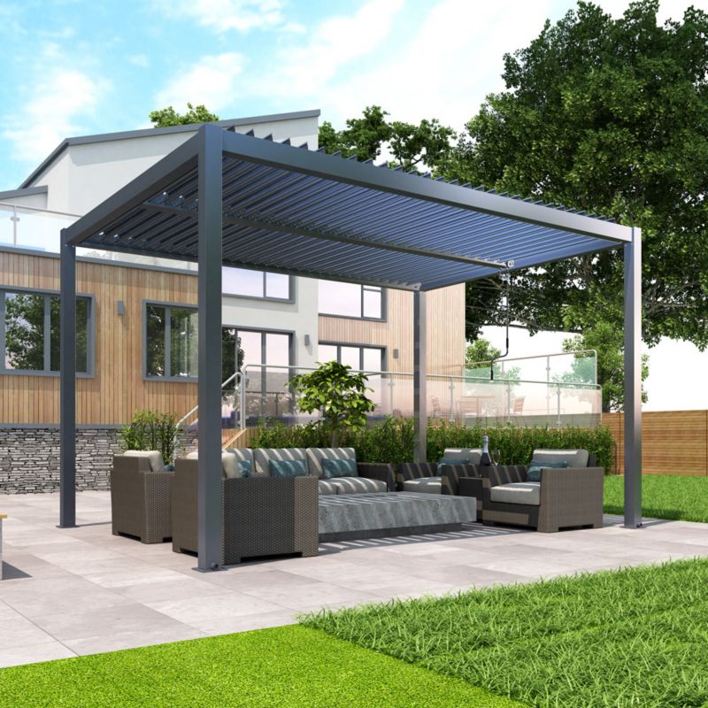 Pergola Ogrodowa Esti & Esta 3x4 Aluminiowa Z Oświetleniem Led Regulowany Dach 1 szt.
