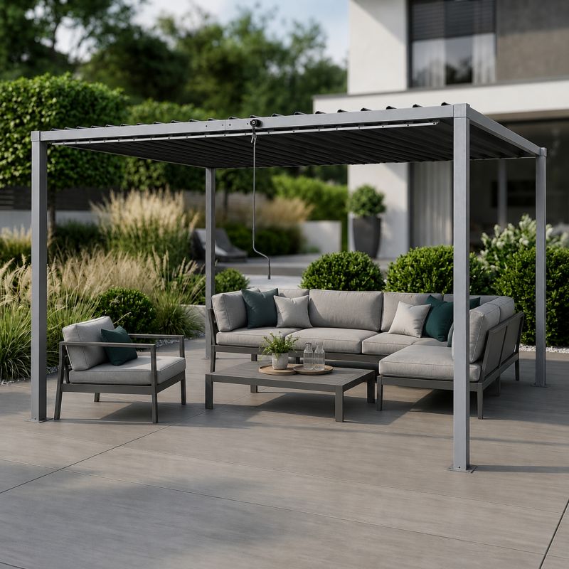 Pergola ogrodowa multiklimatyczna 4iQ Group 3x4m 12mkw regulowany stalowy dach 1szt.