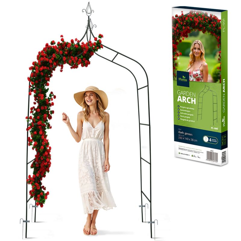 Pergola ogrodowa Plonos metalowa 265x140cm zielona na kwiaty róże 1 szt.