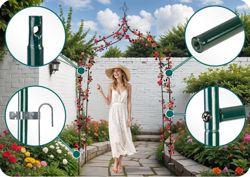 Pergola ogrodowa Plonos metalowa 265x140cm zielona na kwiaty róże 1 szt.