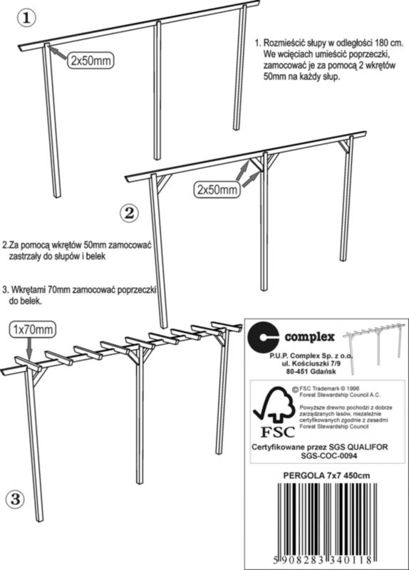 Pergola podwójna COMPLEX 450X65/H245, impregnowana, 1 szt.