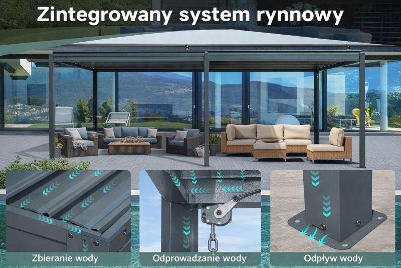 Pergola Tarasowa Corciano Borneo z otwieranym dachem Altana Aluminiowa Antracyt 3x6m 1szt.