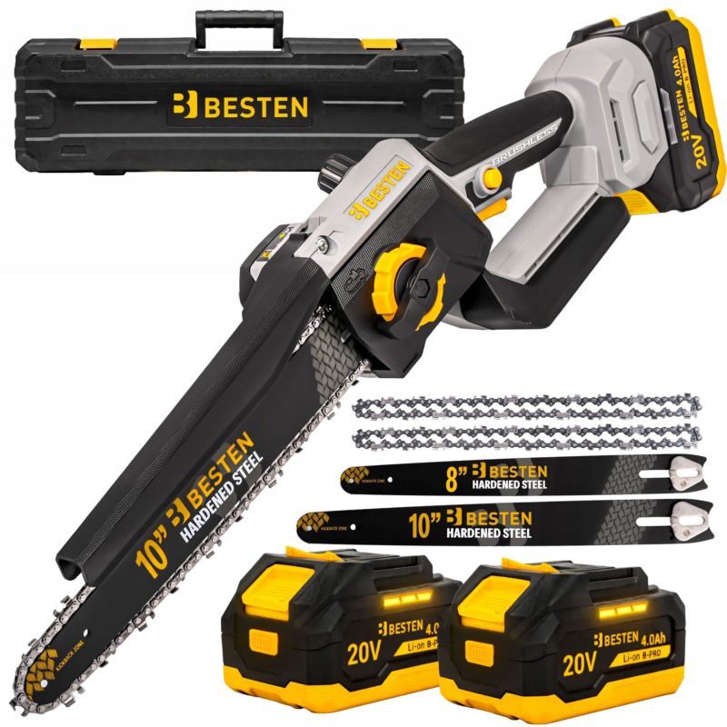 Piła łańcuchowa akumulatorowa BESTEN BE0002916 8'' i 10'' bezszczotkowa 2x4.0Ah pilarka do gałęzi 1 szt.