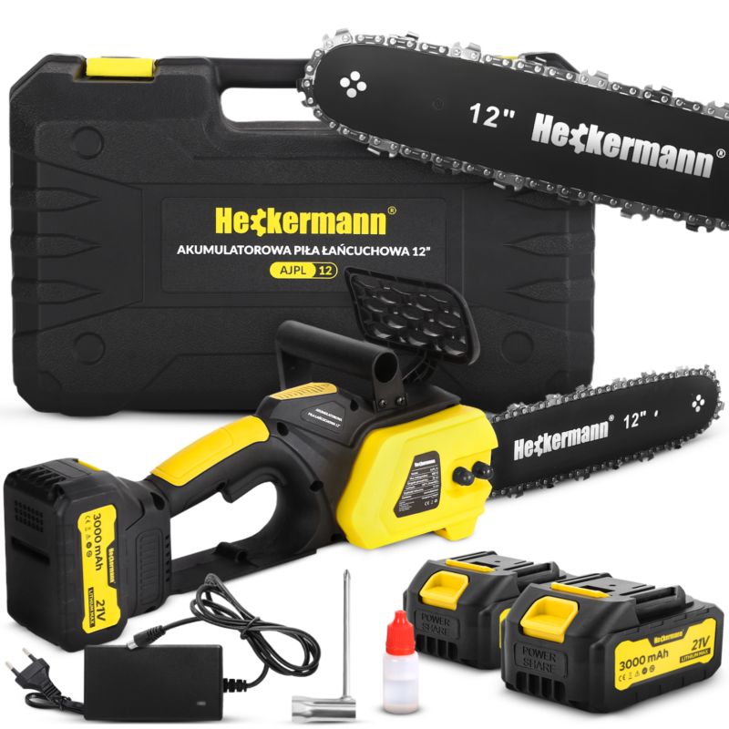 Piła łańcuchowa Heckermann akumulatorowa elektryczna prowadnica 30 cm 2 x 3000 mAh 1szt