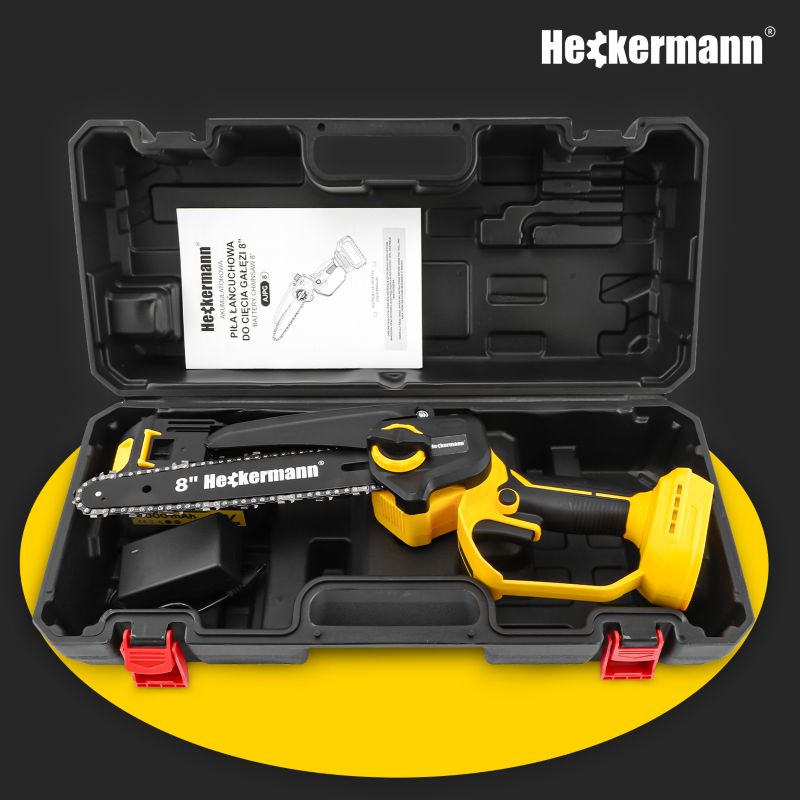 Piła łańcuchowa Heckermann akumulatorowa mini pilarka gałęziówka akumulator 4000 mAh prowadnica 15 cm 1szt