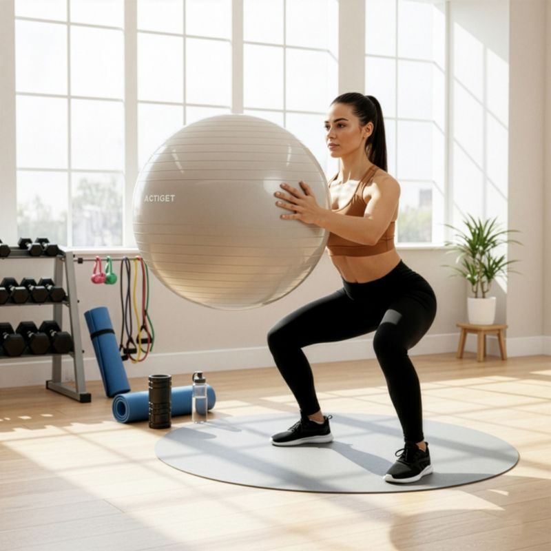 Piłka Actiget 65 cm do ćwiczeń pilates i jogi z pompką, gimnastyczna, beżowa 1 szt.