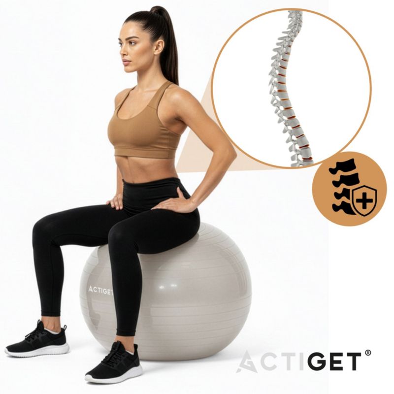 Piłka Actiget 65 cm do ćwiczeń pilates i jogi z pompką, gimnastyczna, beżowa 1 szt.