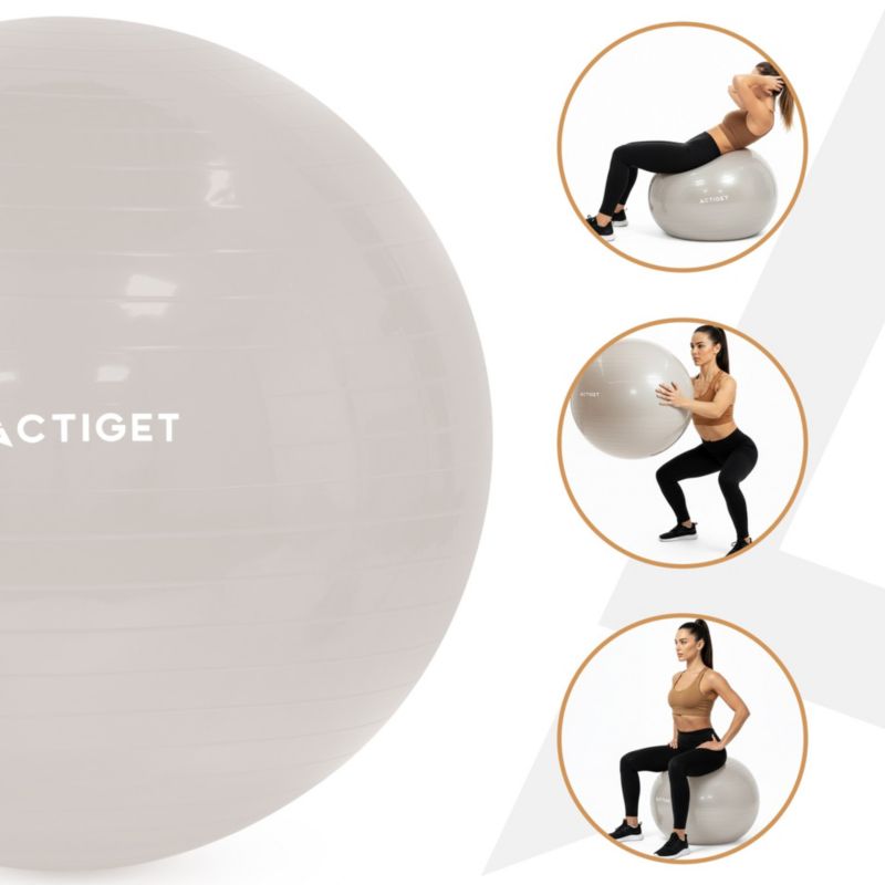 Piłka Actiget 65 cm do ćwiczeń pilates i jogi z pompką, gimnastyczna, beżowa 1 szt.