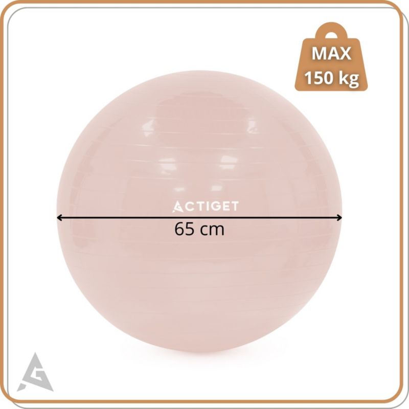 Piłka Actiget 65 cm do ćwiczeń pilates i jogi z pompką, gimnastyczna, pudrowy róż 1 szt.