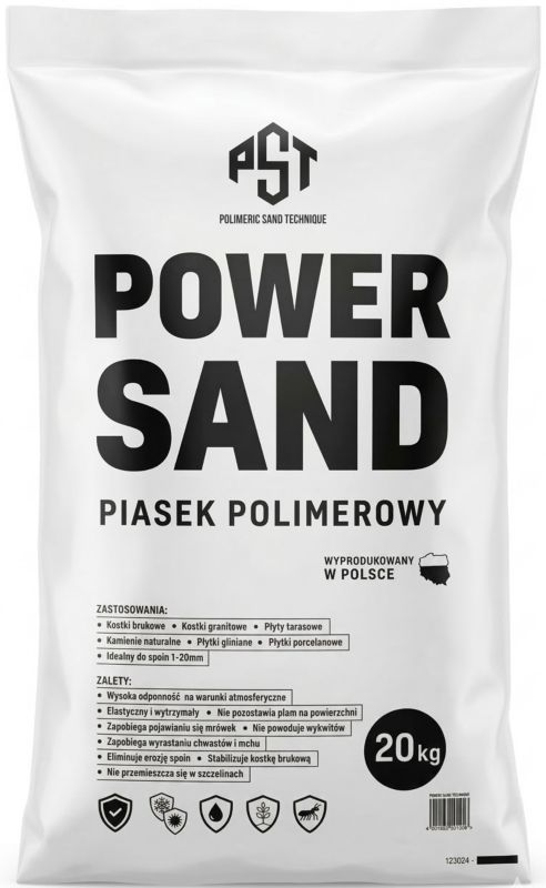 Piasek polimerowy PowerSand Granitowy spoiny 1-20 mm frakcja 0,5-1,5 mm kostka i płyta tarasowa 20 kg