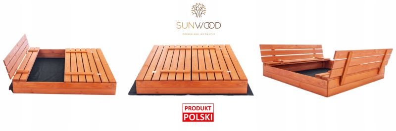Piaskownica Drewniana 140x140cm SunWood Impregnowana Duża Zamykana 1 szt.