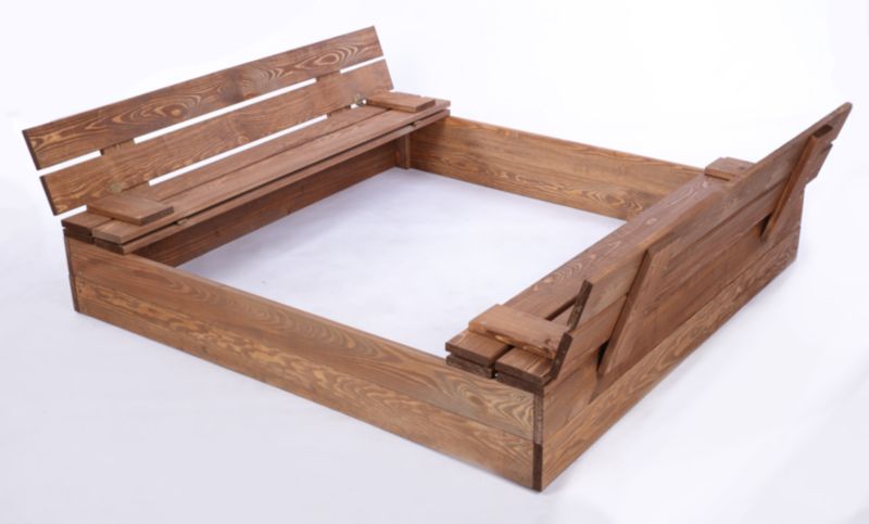 Piaskownica drewniana MODO24 z ławeczkami z pokrywą i agrowłókniną 120 x 117 cm impregnacja brązowa 1 szt.
