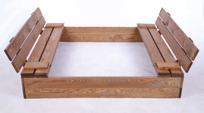 Piaskownica drewniana MODO24 z ławeczkami z pokrywą i plandeką 120 x 117 cm impregnacja brązowa 1 szt.