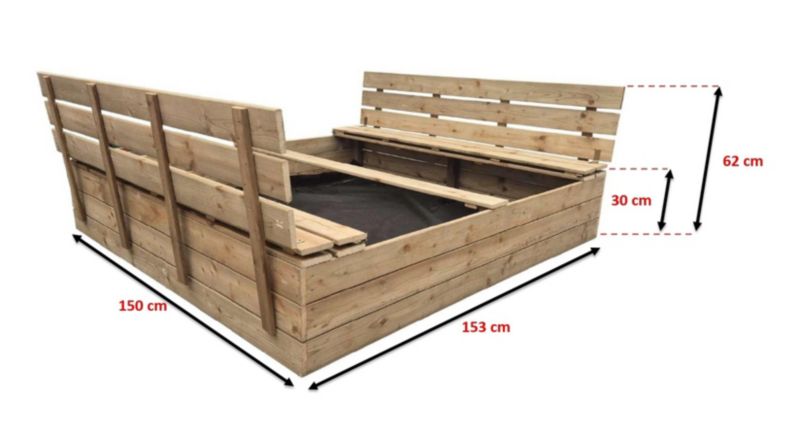 Piaskownica drewniana Wellton impregnowana 153x150 cm do ogrodu dla dzieci 1 szt