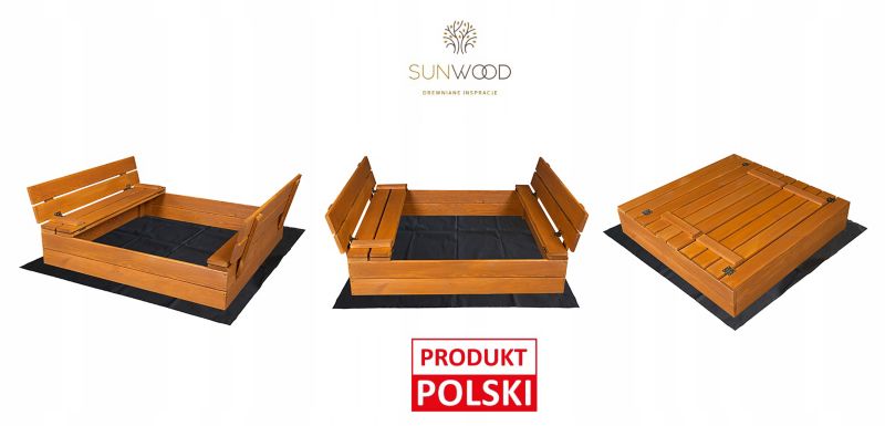 Piaskownica Impregnowana Drewniana SunWood Zamykana z Ławkami 100x100cm 1 szt.