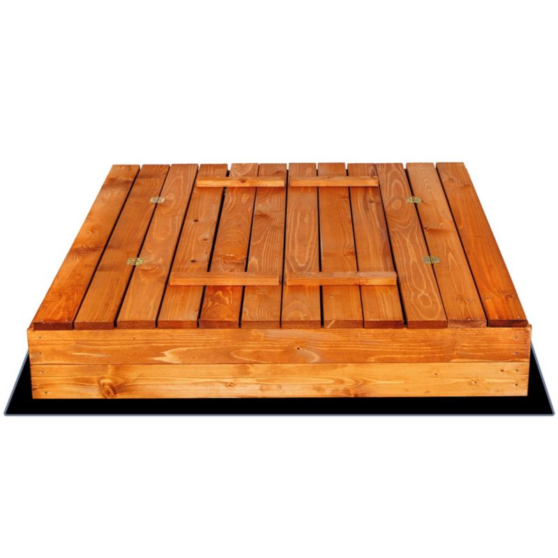 Piaskownica Springos zamykana z ławkami 120x120 cm, impregnowana z plandeką i włókniną, drewno iglaste 1 kpl