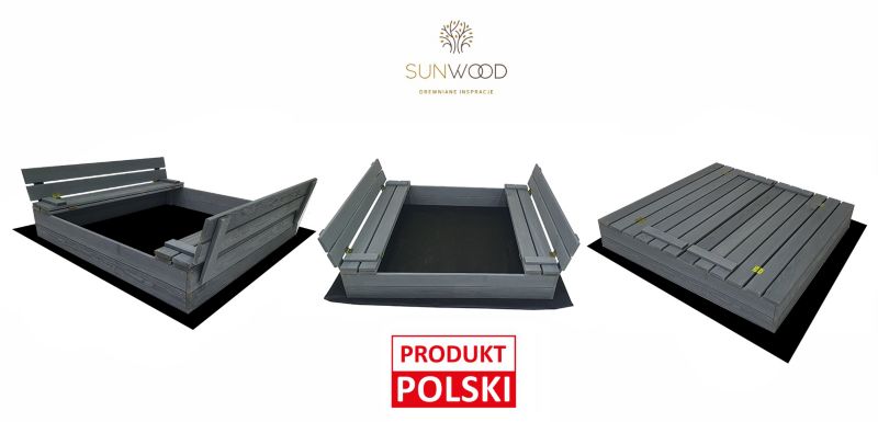 Piaskownica Szara Impregnowana SunWood Drewniana Zamykana 120x120cm 1 szt.