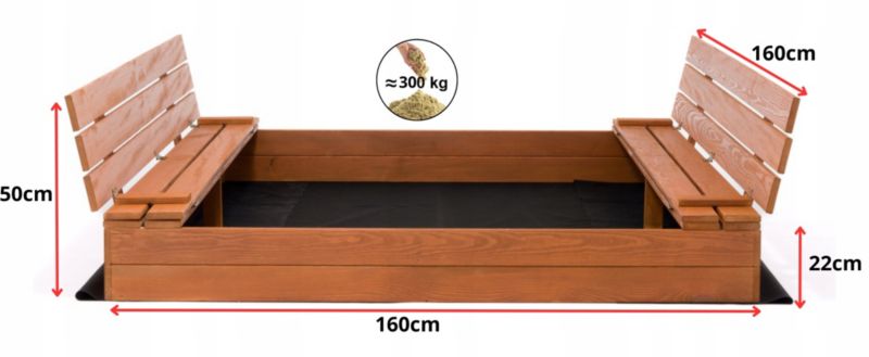 Piaskownica Zamykana Drewniana SunWood Impegnowana Bardzo Duża 160x160cm z Ławkami 1 szt.