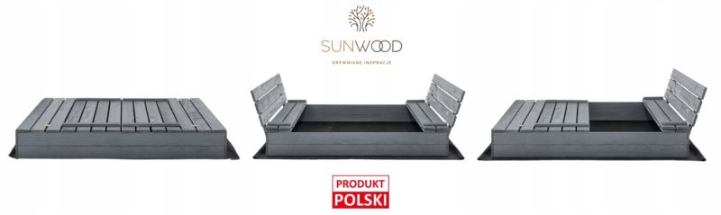 Piaskownica Zamykana Szara 140x140cm SunWood z Ławeczkami Impregnowana 1 szt.