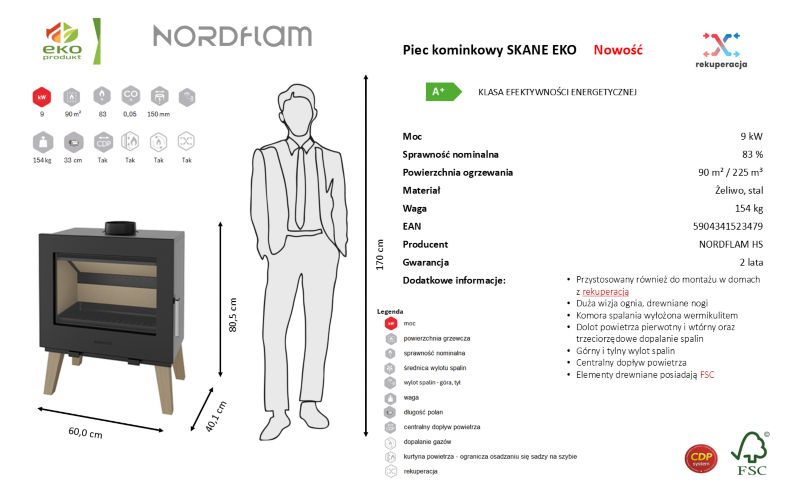 Piec kominkowy Nordflam Skane 9 kW