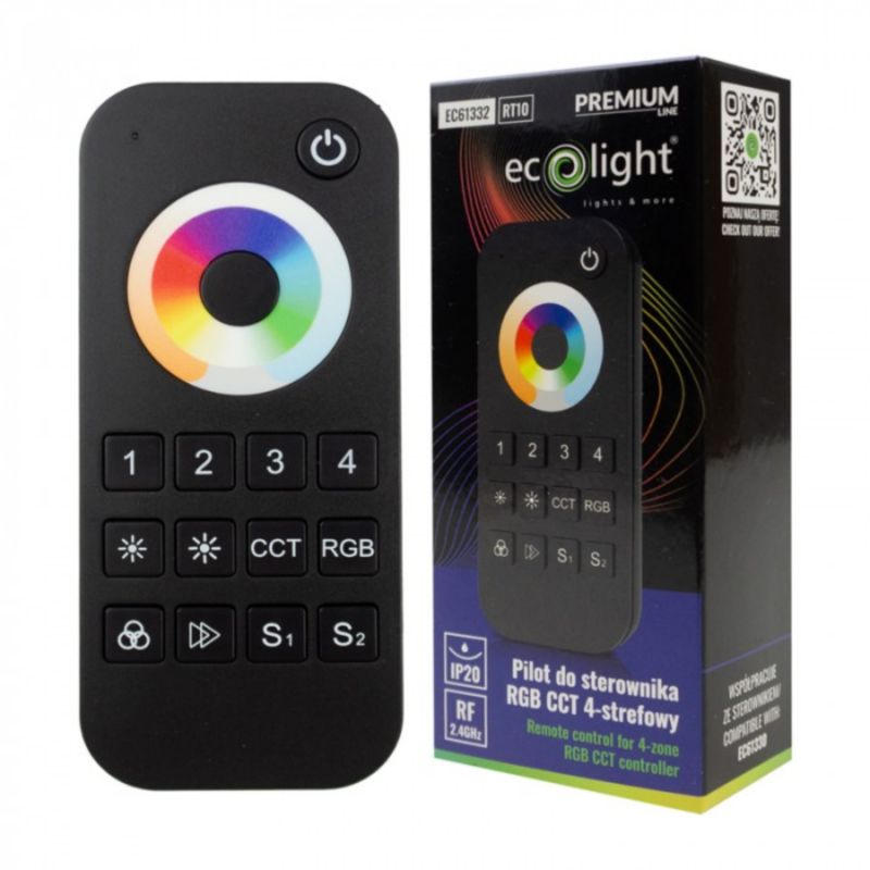 Pilot Eco Light Rt10 Rf Rgb+Cct 4-Strefowy Dotykowy Czarny Bezprzewodowy 1 szt