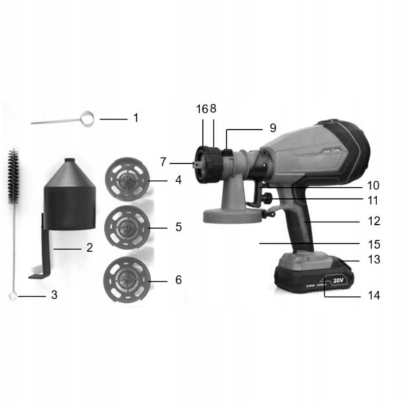 Pistolet do malowania NAC PG-LI-20V bez akumulatora i ładowarki 3 dysze zbiornik 1l lekki 1,25 kg 20V 1 szt.
