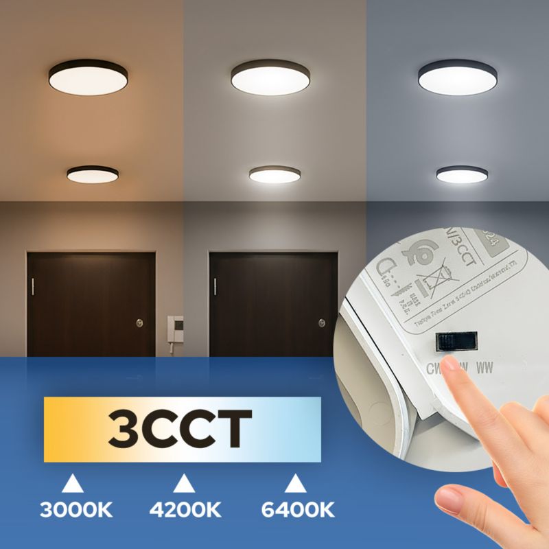 Plafon 24W HOROZ 1680lm, 3CCT, IP20, okrągły, czarny  1szt