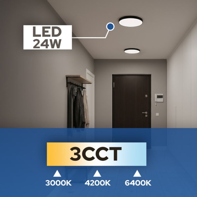 Plafon 24W HOROZ 1680lm, 3CCT, IP20, okrągły, czarny  1szt