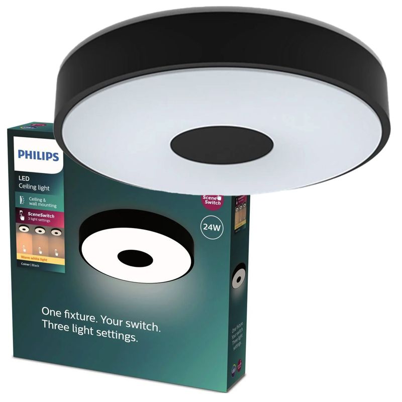 Plafon Coiner Philips Lampa Sufitowa Plafon LED 24W 2700lm 2700K Czarna 1 szt.