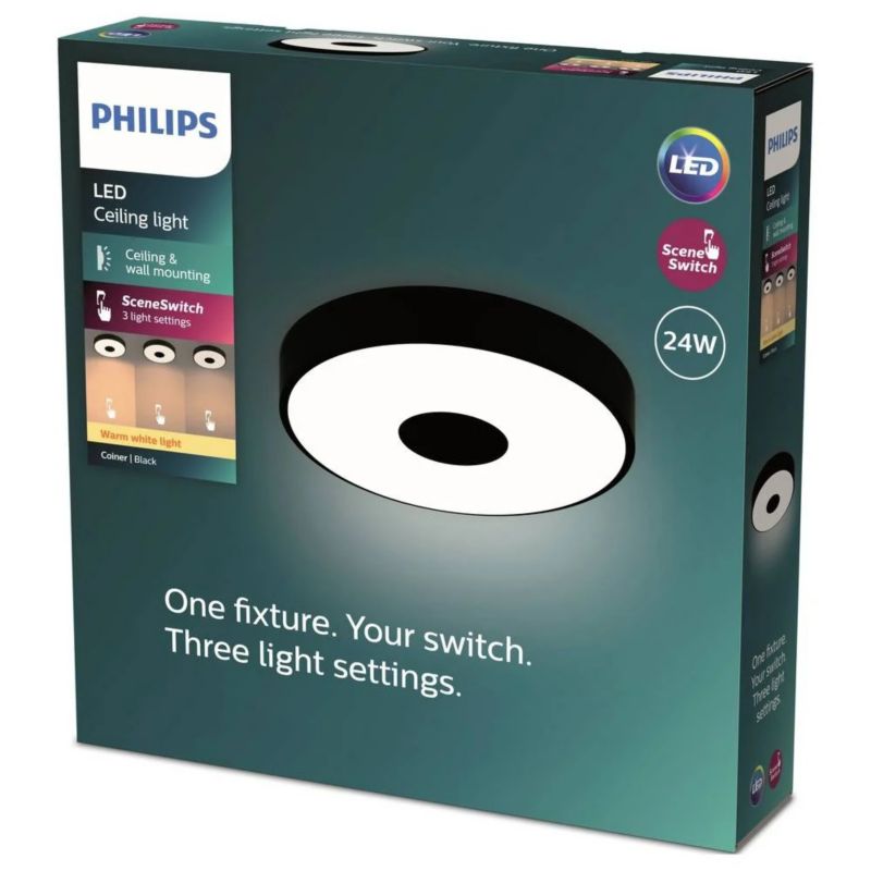 Plafon Coiner Philips Lampa Sufitowa Plafon LED 24W 2700lm 2700K Czarna 1 szt.